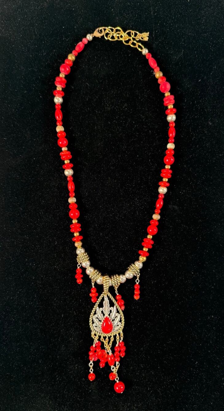 Carolyn Pollack American West Sterling Silver Brass Red Coral Necklace 18"